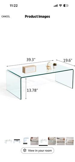 Glass Coffee Table, Modern Clear Coffee Tables for Living Room, Small Rectangle Tempered Glass Table Waterfall Sofa End Tables 39.3" x 19.6" x 13.78"H