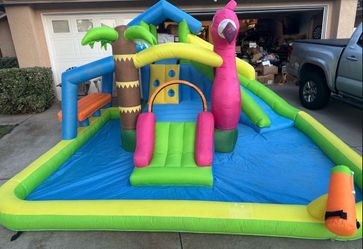 Inflatable 9 In 1 Flamingo Water Park Bouncy Castle Slide