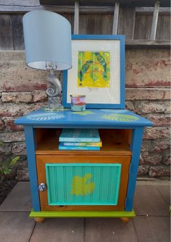 Tantalizing Tropical 🏝️ Pine Nightstand /Side Table