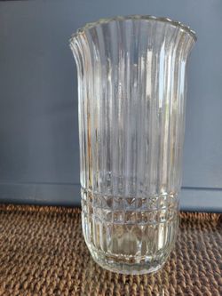 Vintage FTDA Crystal Clear Ribbed and Flared Glass Vase - 9 x 4.75 inches