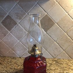 VINTAGE RED GLASS OIL LAMP GLASS TOP CHIMNEY BURNER