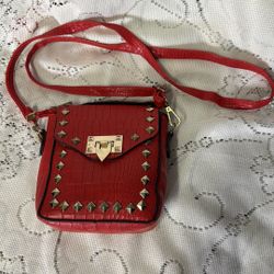 Red Crossbody Studded Faux Leather Handbag 