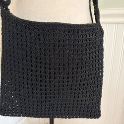 Black Woven Crossbody Shoulder Bag