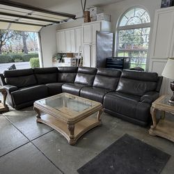 Leather Power Reclining Sectional – Zero Gravity, Vance Grey , Battery Pack (Under Warranty)