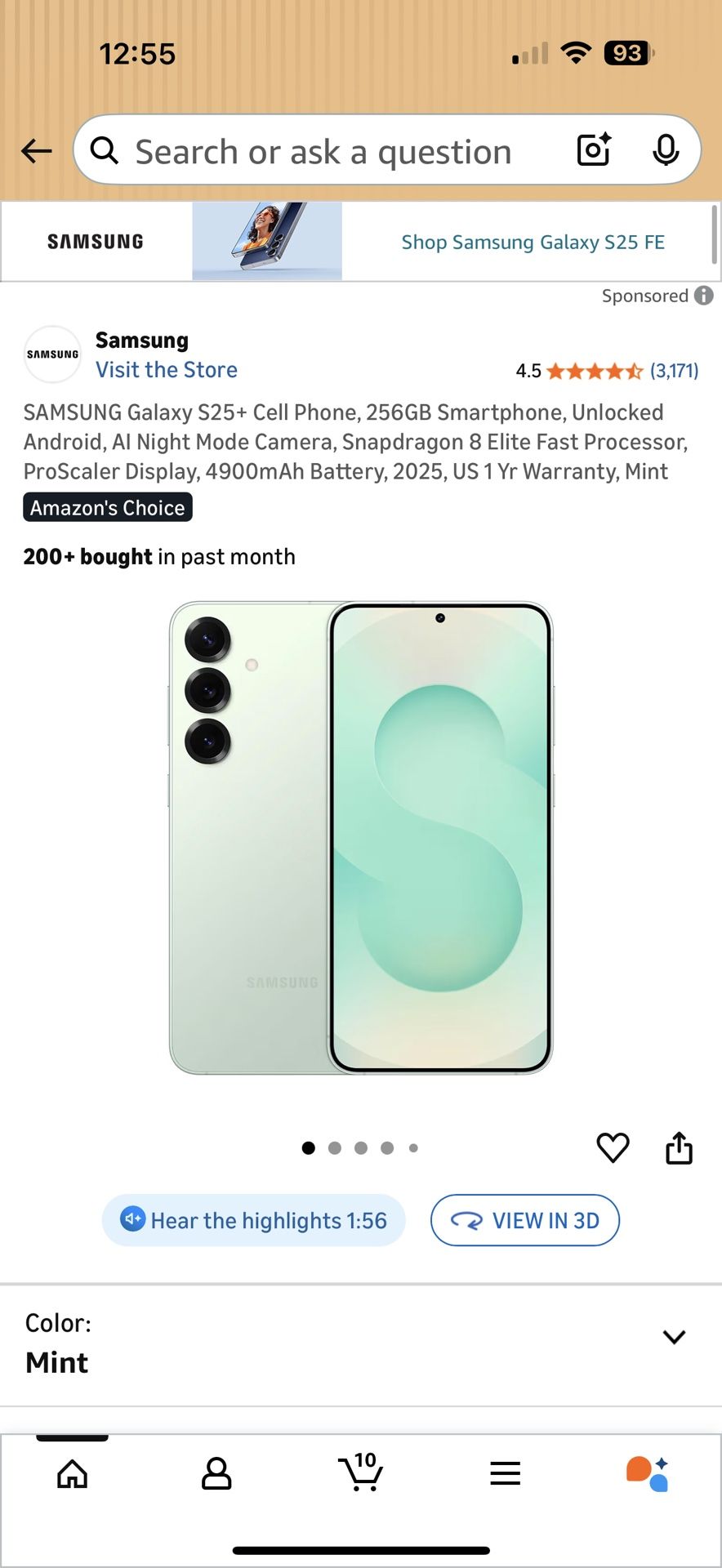 SAMSUNG Galaxy S25+ Cell Phone, 256GB Smartphone, Unlocked Android, AI Night Mode Camera, Snapdragon 8 Elite Fast Processor, ProScaler Display, 4900mA