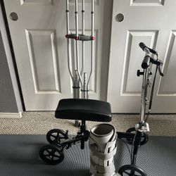 Knee Scooter, Walking Boot And Adjustable Crutches 