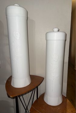 White Plastic Cylinder Containers with Lids – Set of 2
