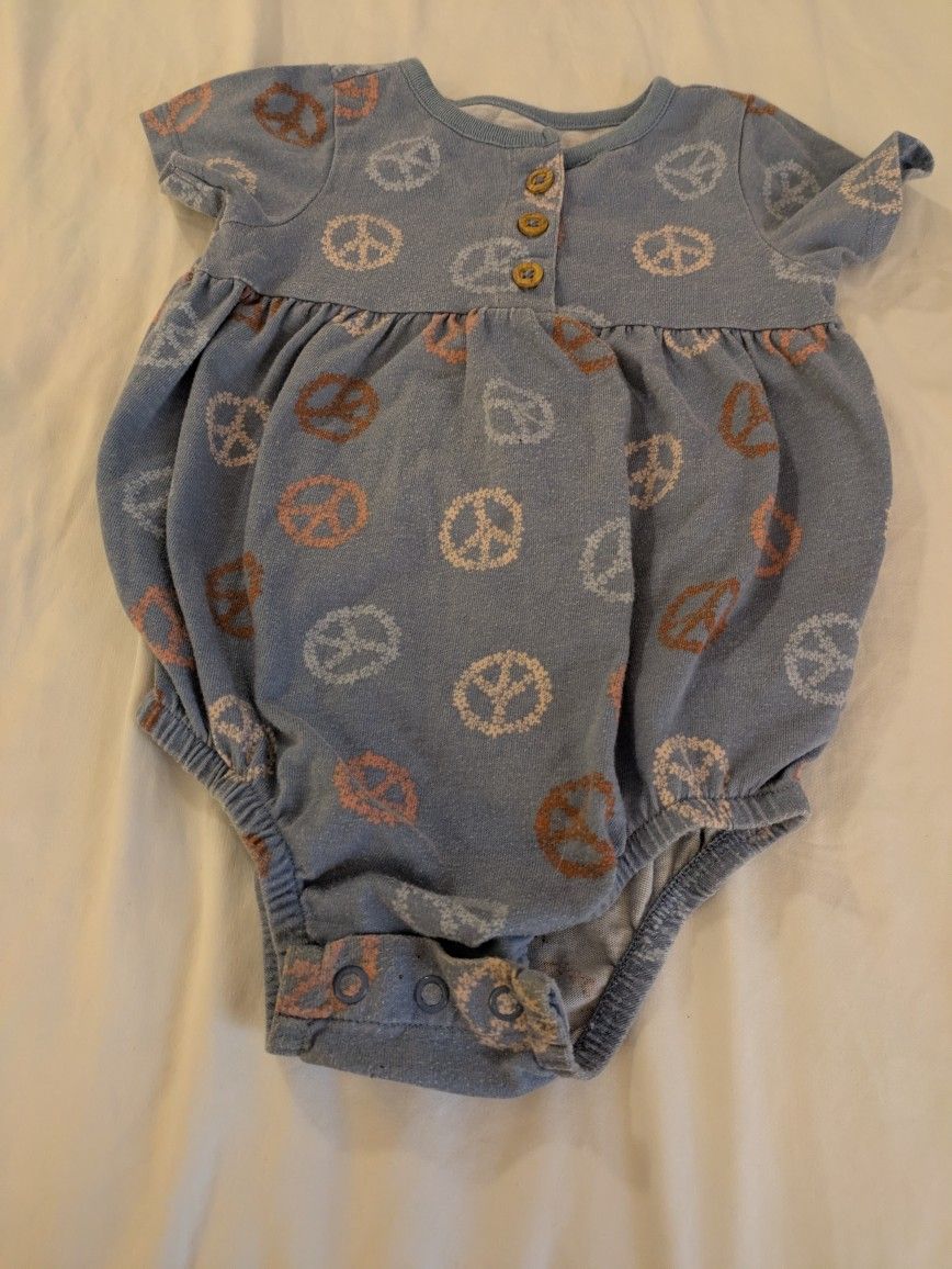 Baby Size 18 Blue/ Peace Sign Print Romper