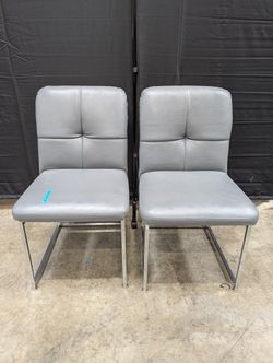 Pair of Contemporary Grey Faux Leather Side Chairs with Chrome Frames