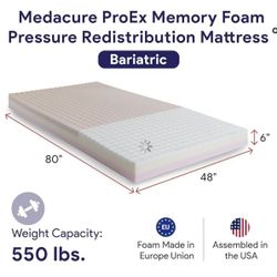 Medacure Pressure Redistribution Bariatric Foam Hospital Bed Mattress - 3 Layered Visco Elastic Memory Foam - Ultra Wide, 80" x 48" x 6" - Hospital Gr