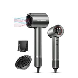 Hair Dryer - Negative Ionic Blow Dryer with 150000 RPM High Speed Brushless Motor for Fast Drying, Low Noise, HD Display Hair Dryer with Diffuser and 