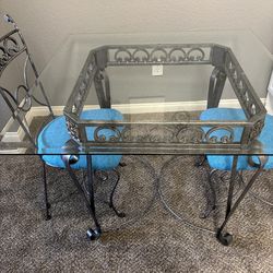 Dining Table Glass Top Iron Base