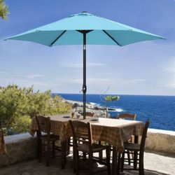 Outdoor 9 Feet Aluminum Market  Umbrella with Crank and Push Button Tilt for Patio, Garden, Deck, Backyard, Pool - No Base