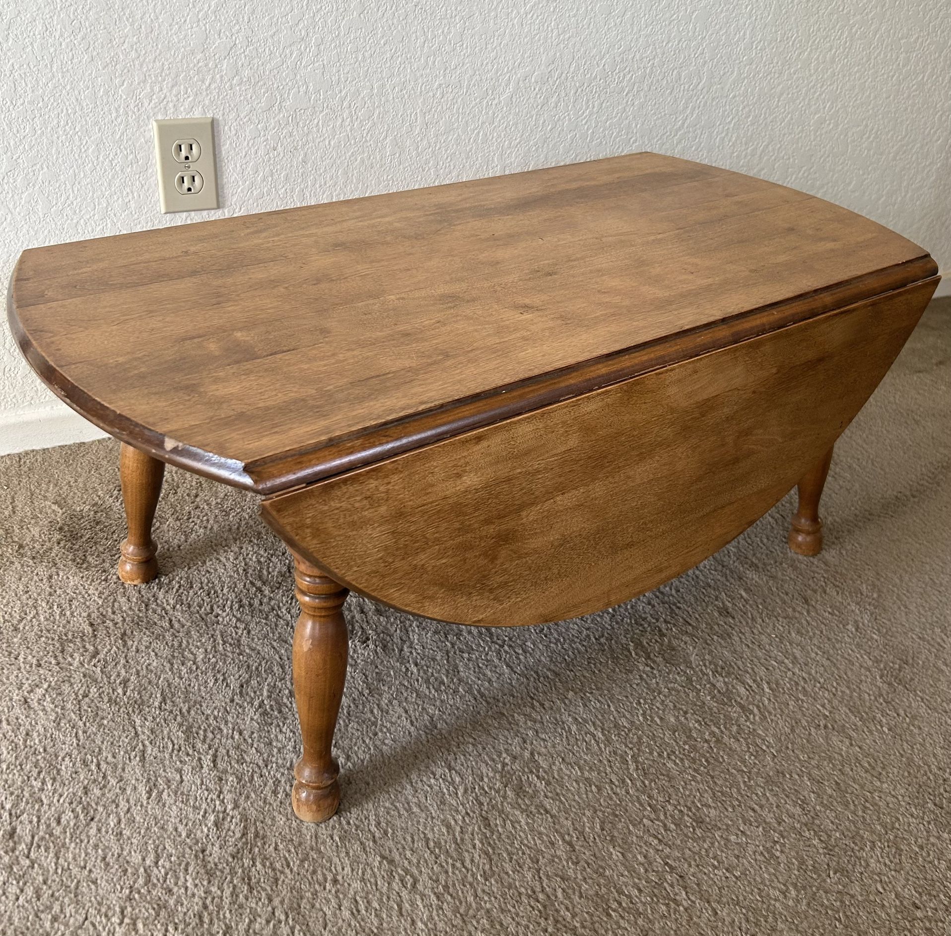 Antique Unique Solid Wood Coffee Table With Drop Leaves in Excellent Shape