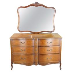 1950s Mid Century Drexel French Provincial Walnut Oxbow Dresser&Mirror L52”*D20”*H35”(address in description)