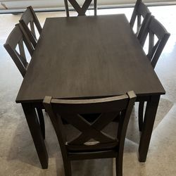 7 Pieces Dining Set - 6 Chairs + 1 Table Grey Wood Finish