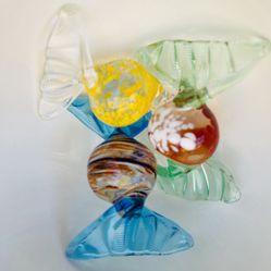 3 Piece Blown Glass Candies Multi Colors  2 5/8”L  X 1 3/4”W