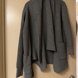 ANTHROPOLOGIE CHUNKY WAFFLE KNIT SHAWL OPEN GRAY CARDIGAN SIZE S