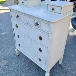 Vintage White Dresser + Drawers + Wheels