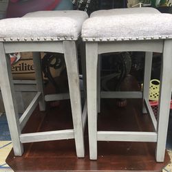 2 Bar Stools and Square Table With Water Ring 