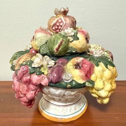 Antique Italian Majolica Fruit Basket Lidded Jar
