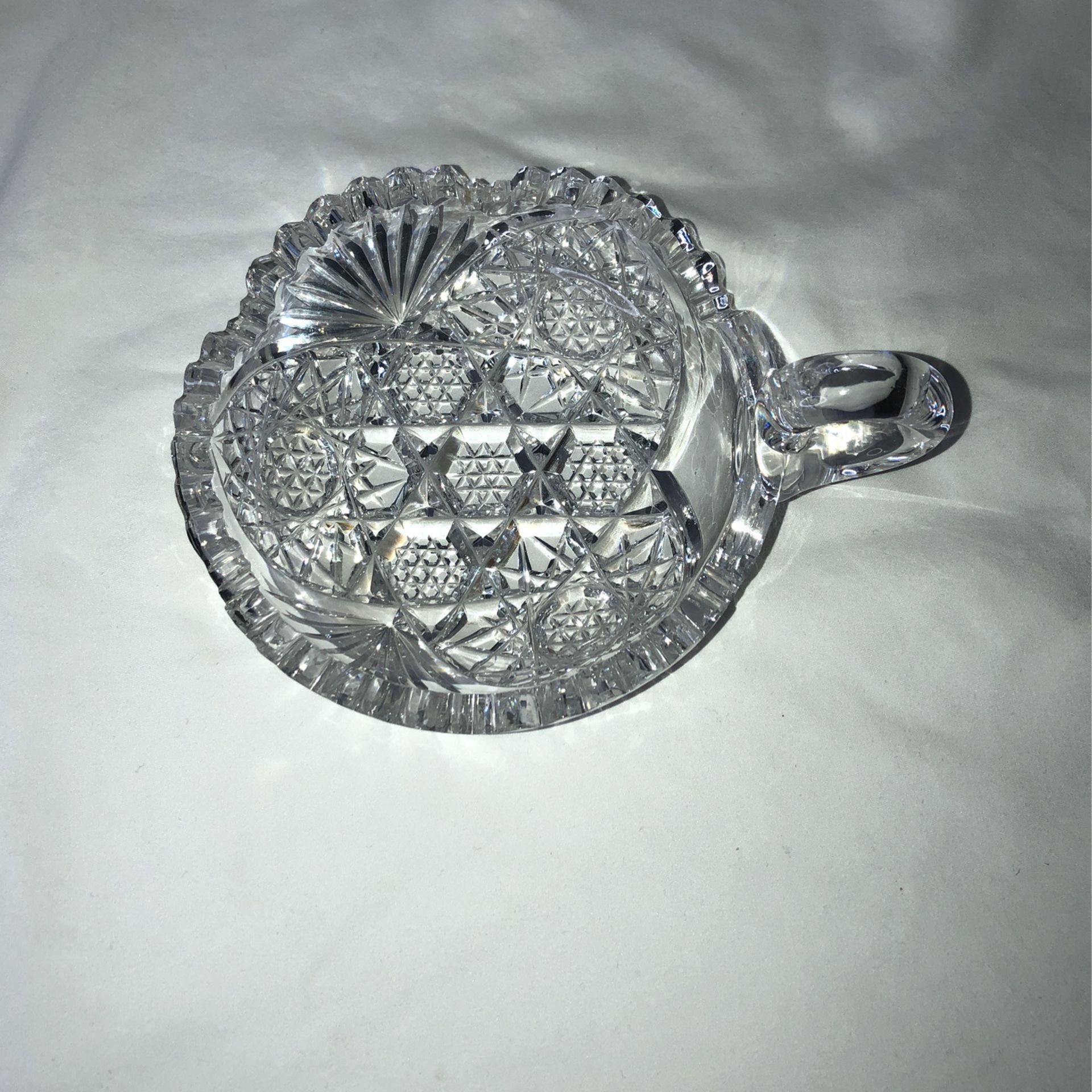 Vintage 1950’s Deep “American Brilliant” Cut Lead Crystal Candy Dish With Handle