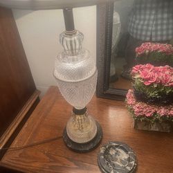 Antique Cut Glass, Marble And Brass Lamp and Ash Tray