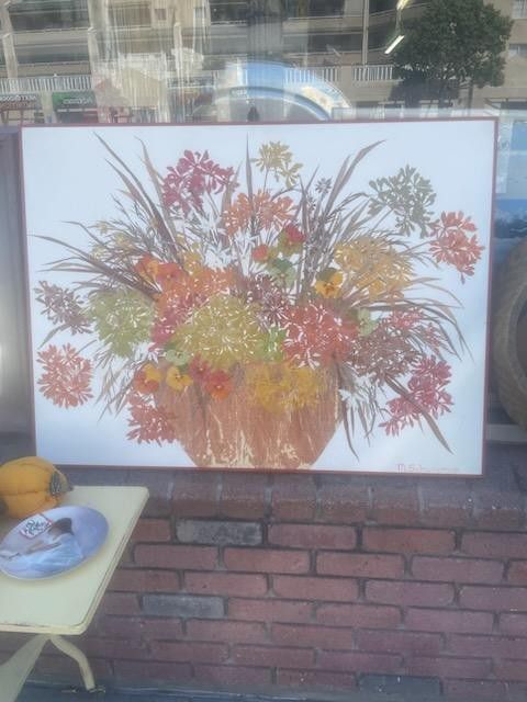 Large Floral 1960s Picture Art Work Flowers 40by 30