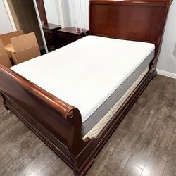 Queen Sleigh Bed Frame – Dark Cherry Wood
