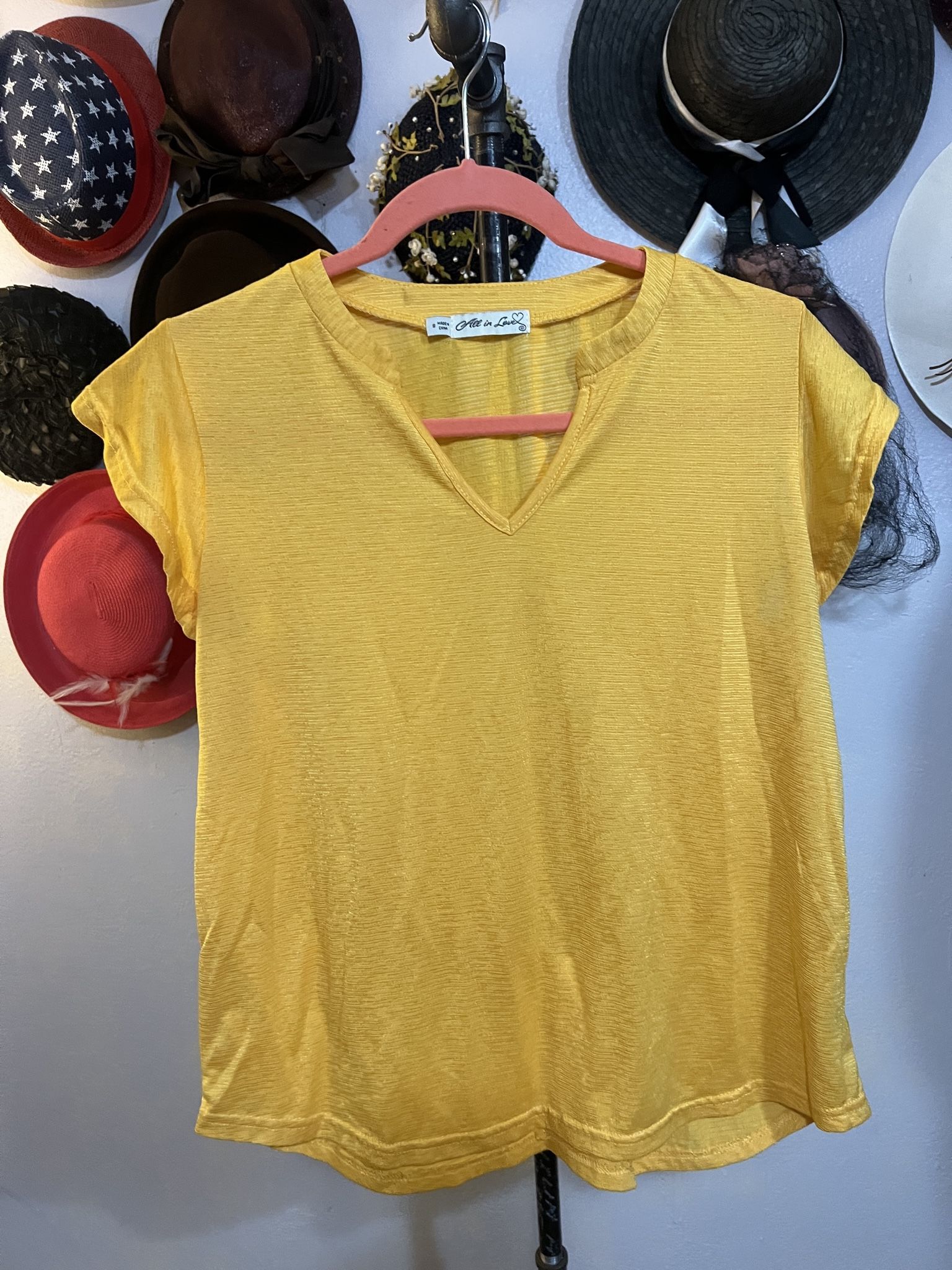 All in love yellow Top,  v neck blouse , flowy sleeves size small