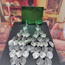 Statement vintage Earrings, 4.5"inches long, silver tone, Rare style, great condition. #1100
