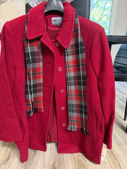 Abrigo Vintage de Mezcla de Lana Bromley Collection con Bufanda a Juego – Talla 18