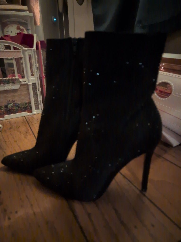 Black Sparklers Boots Heels
