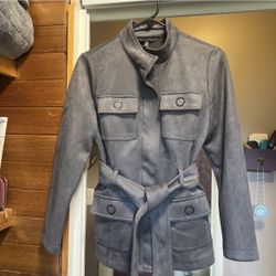 White House Black Market Brand Grey Suede Fitted Women’s Jacket