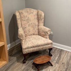 Vintage claw-foot wing-backed chair, reupholstered 