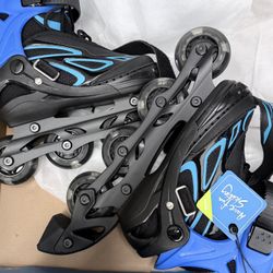 NEW  flashing wheels Inline Roller Skates size 11C to 1Y NEW！with almost NEW kids/youth Knee Elbow protective gear set and used Helmet All - $25