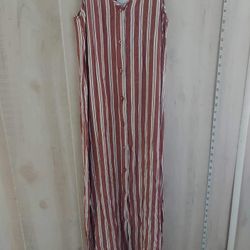 MudPie Dusty Rose Rust White Striped Maxi Dress Button Front Sleeveless Womens Size Small