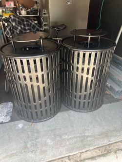 Commercial Outdoor Metal Trash Cans with Lids – Set of 3
