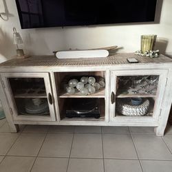 CAN DELIVER FREE ON SAT 7/25 (SEE NOTES) - Solid Wood Antique White TV Stand / Console / Media Cabinet