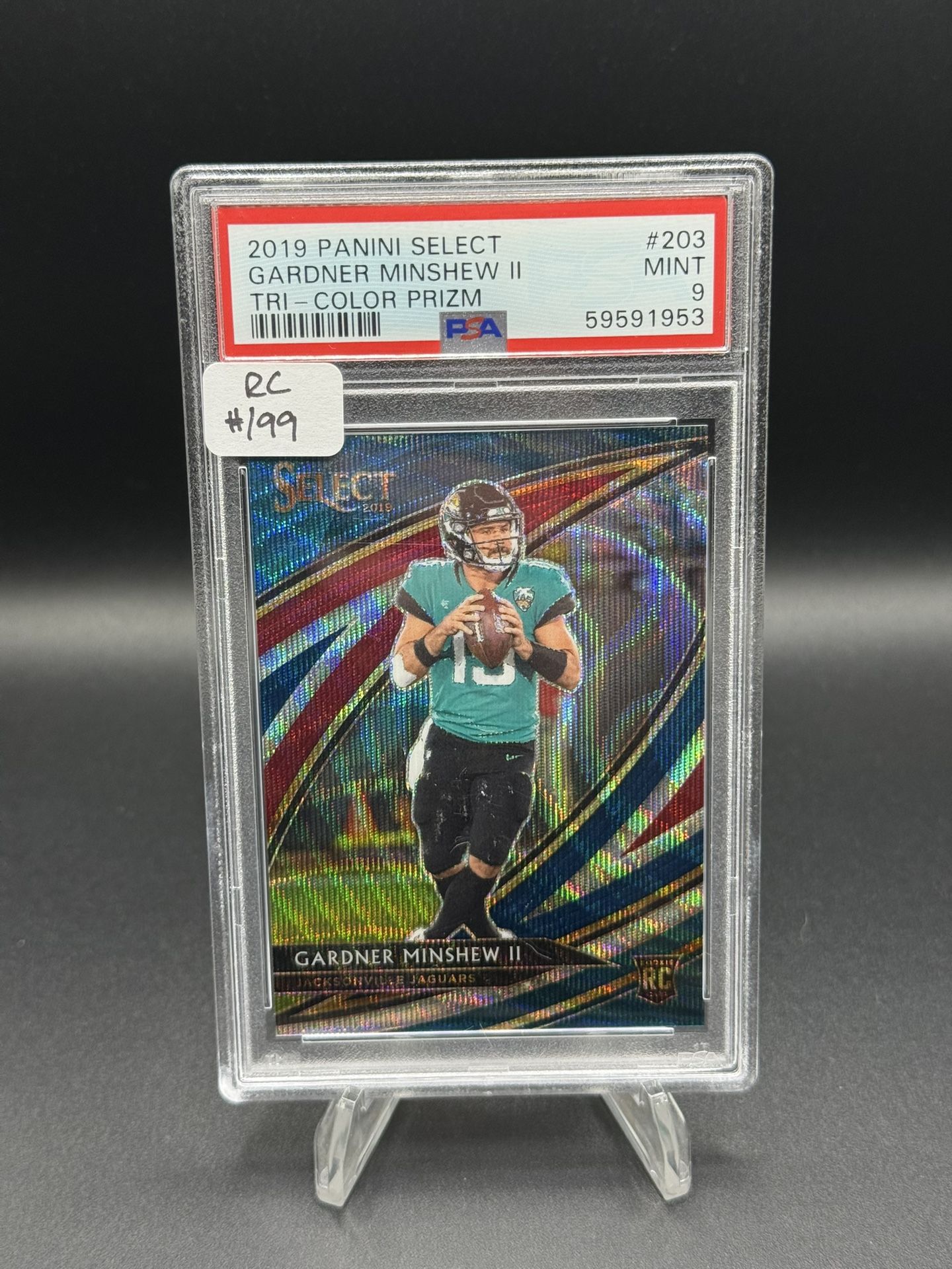 2019 Select Field Level Tri-Color Prizm #201 Gardner Minshew RC #/99 PSA MINT 9