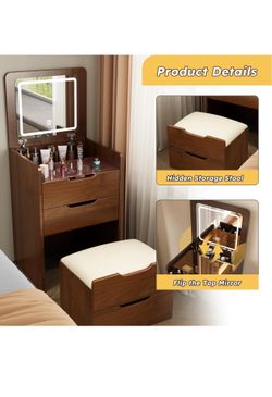 3 in 1 Vanity Desk with Plip Top Mirror,Small Make Up Vanity Set with Visible Glass Desktop,Compact Makeup Vanity with 3 Drawers,Dressing Table for Be