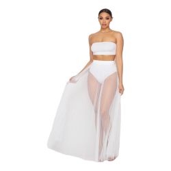 PLEATED SHEER TULE SKIRT- White-Maxi