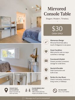 Mirrored Console Table – $30