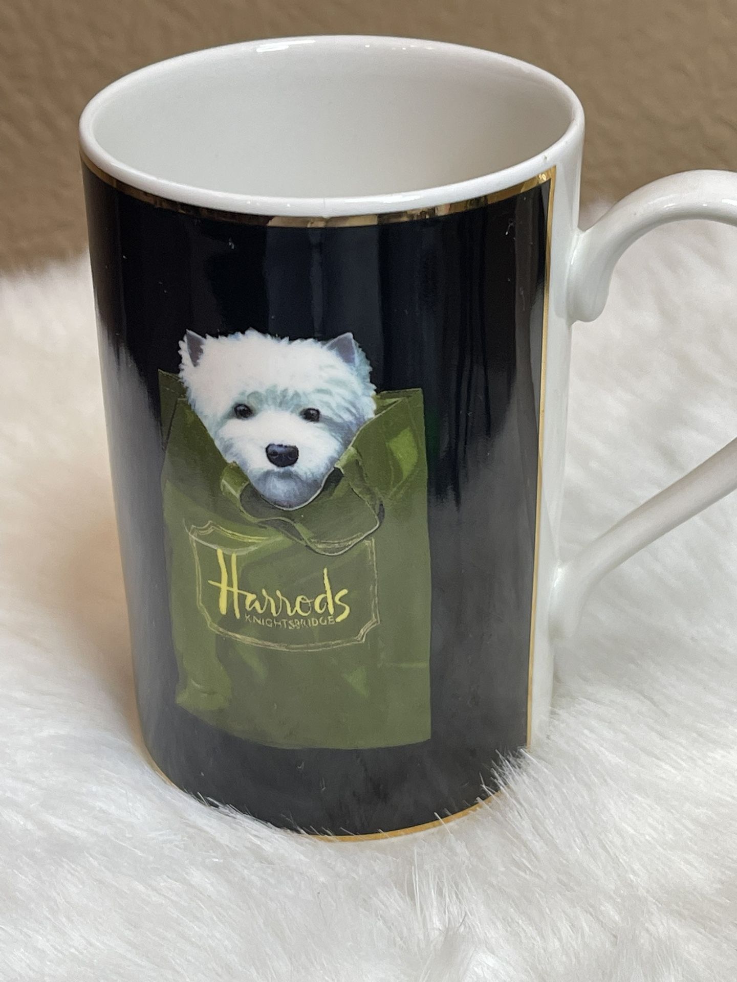 Harrods Knightsbridge Scottish Terrier Dog in Bag Coffee Mug Stoneware Scotland
