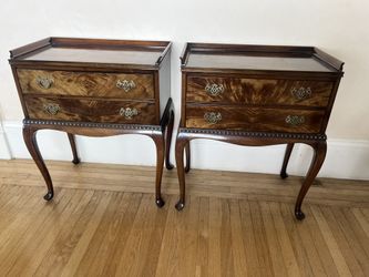Pair of Antique Burr Walnut Side Tables-Nightstands-End Tables
