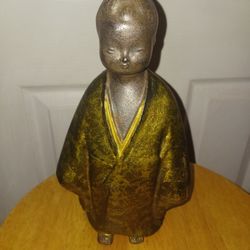 Okimono Figurine " Selflessness Child " Japan Cast Iron  Figure.