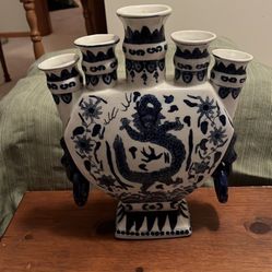 Chinese Blue & White Porcelain 5 Sacred Peaks Vase/Candle Holder