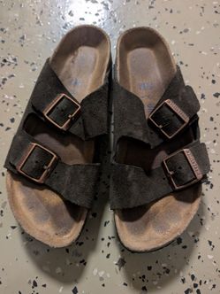 Birkenstock Arizona Suede Slide Sandals in Dark Brown Mocha size 39/8 women's