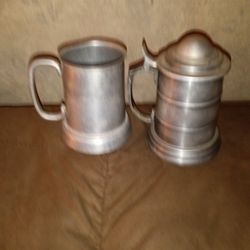 Pewter Glass Bottom Vintage Mugs.