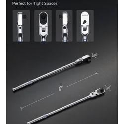 toolant Trinquete de cabeza flexible de 1/2", llave de trinquete compacta de cabeza flexible de 90 dientes, 17 pulgadas de longitud